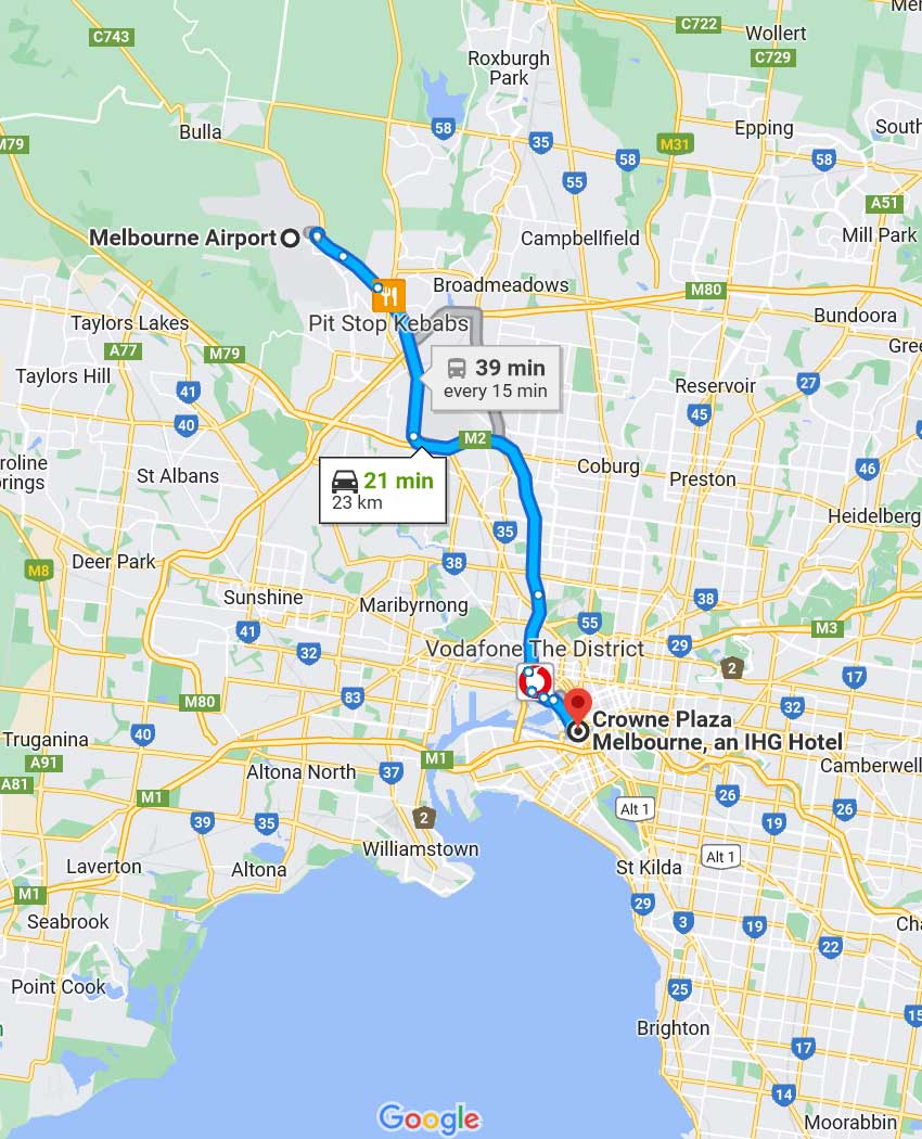 Melbourne airport to Crowne Plaza Melbourne